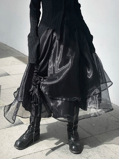 Chic Irregular Black Organza Half Skirt