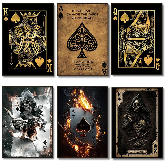 Skull & Cards: Vintage Poker Canvas Wall Art