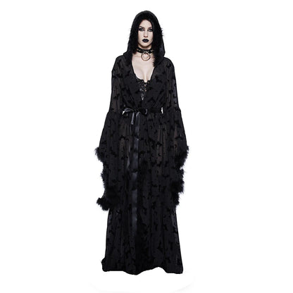 Bat Lace-Up Hooded Cape Dress