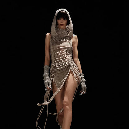 Dusk Charm Hooded Drawstring Dress