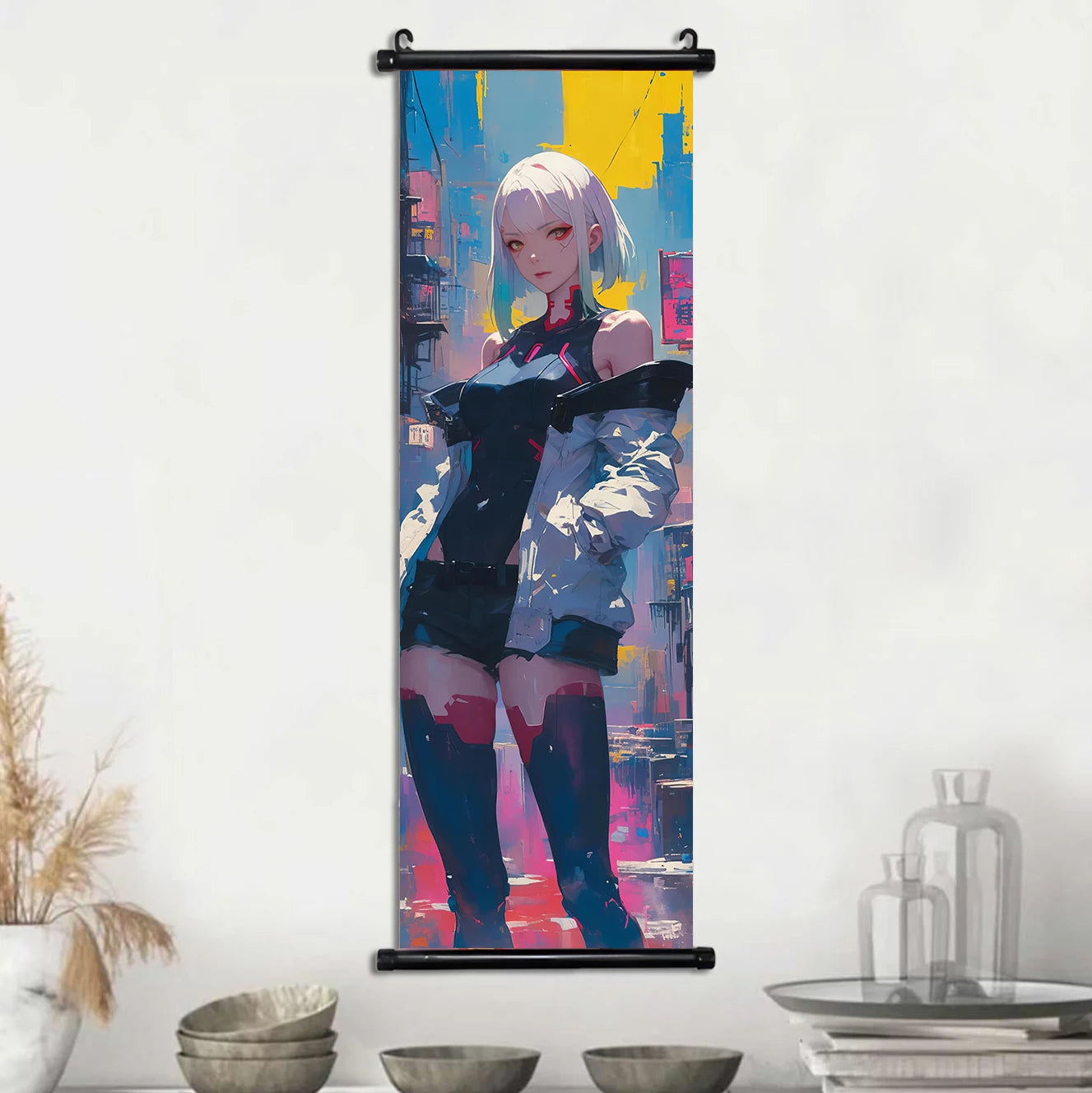 Cyber Rebecca Scroll Canvas: Futuristic Wall Art