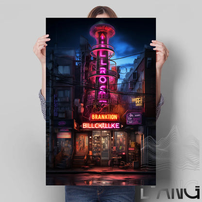 Cyberpunk Future City Street Canvas Poster