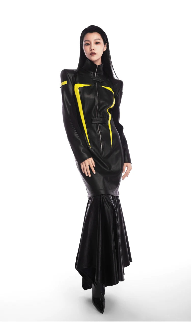 Lautaro Luxe Red & Black Patchwork Maxi Dress