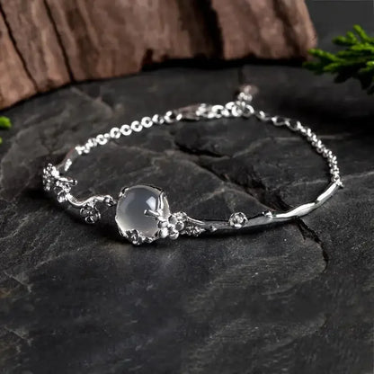 Moonlit Blossom Chalcedony Charm Bracelet