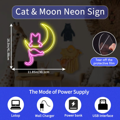 Anime Cat & Moon Neon Sign