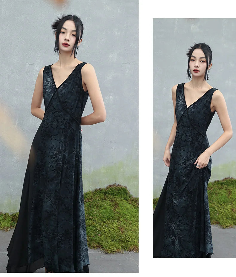 Retro V-Neck A-Line Tie-Dye Dress Set