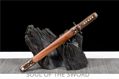 Damascus Kung Fu Dagger - Copper Handle, Premium