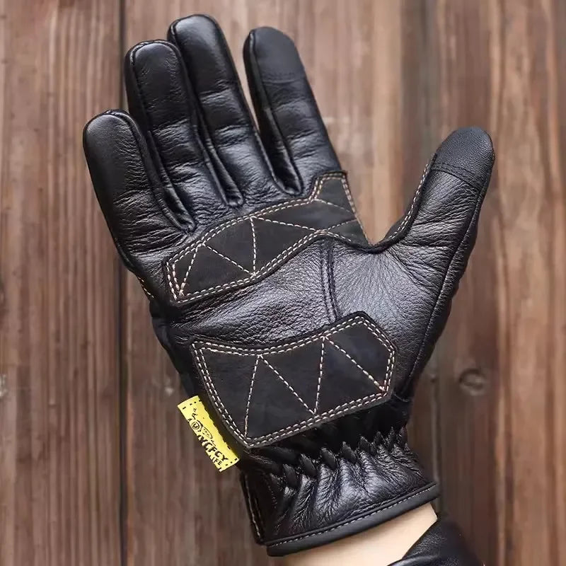 Vintage Caw Leather Touchscreen Cycling Gloves