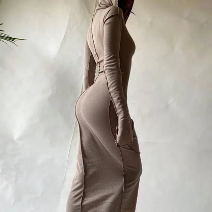 Cozy Chic Patchwork Maxi Hooded Dress