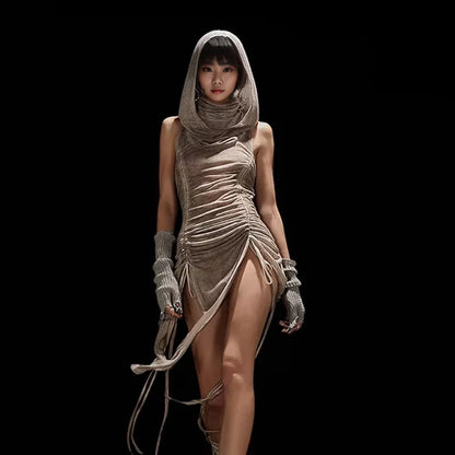 Dusk Charm Hooded Drawstring Dress