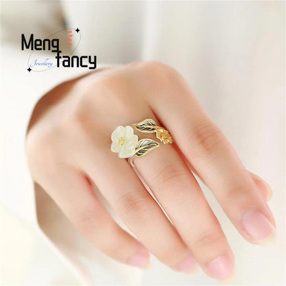 Jade Blossom Silver Eternity Adjustable Ring