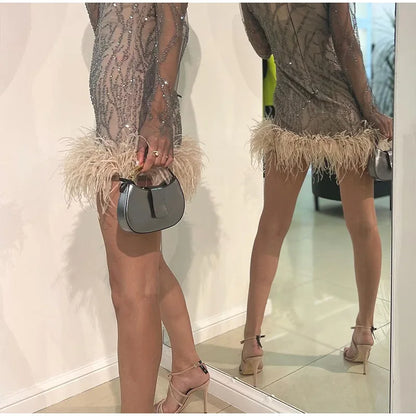 Product Name: Luxe Feather Sequin Mini Dress