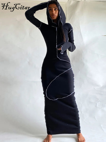 Cozy Chic Patchwork Maxi Hooded Dress