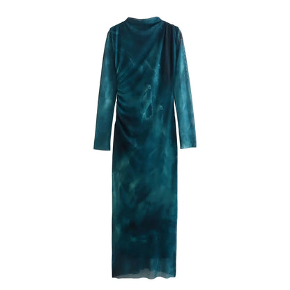 Elegant Print Tulle Midi Dress for Timeless Style