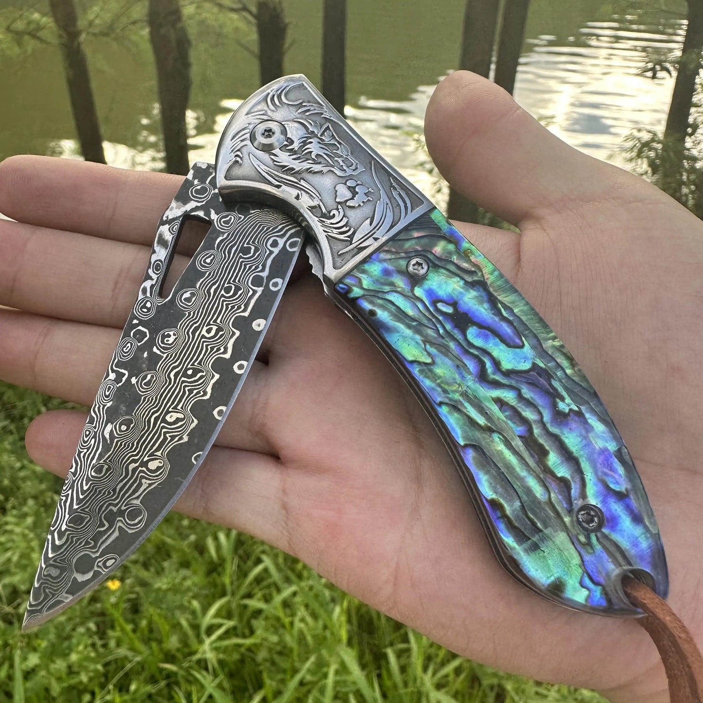 Steel Rose VG10 Damascus Abalone Folding Knife