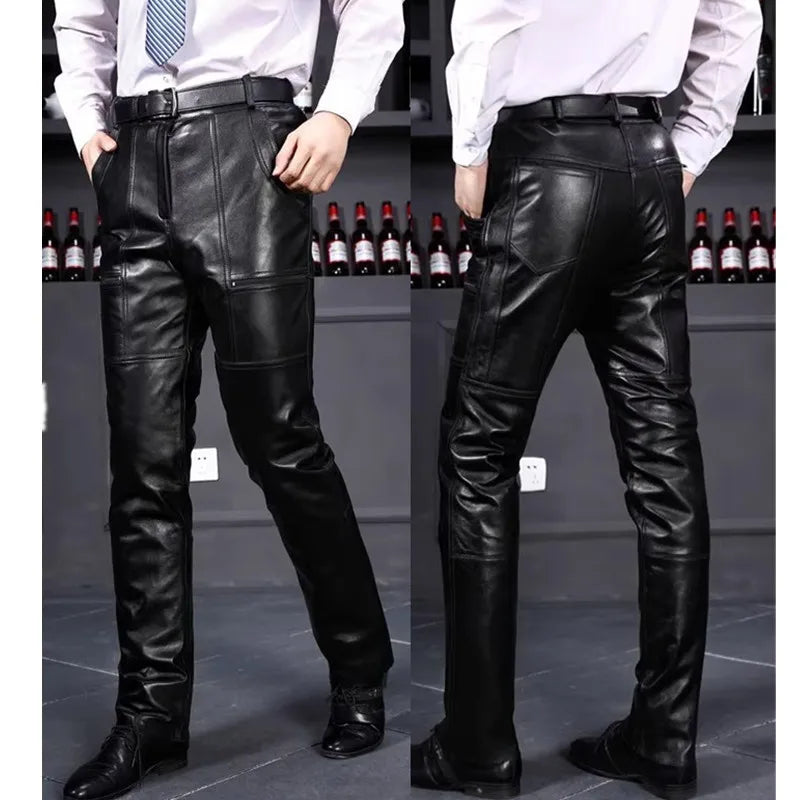All-Season Genuine Leather Moto Pants for Men