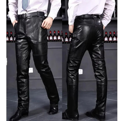 All-Season Genuine Leather Moto Pants for Men