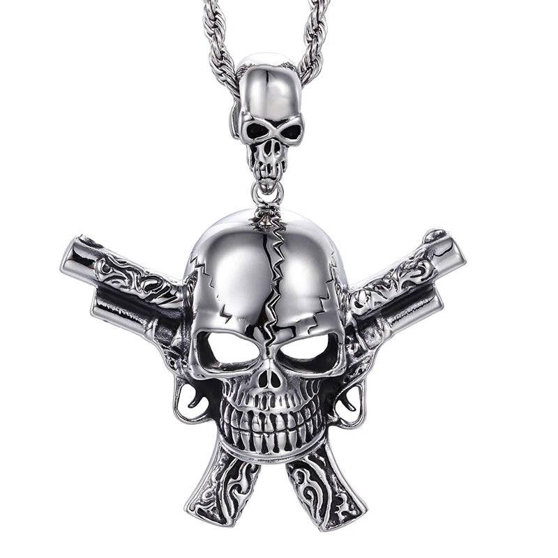 Double Gun Skull Warrior Necklace