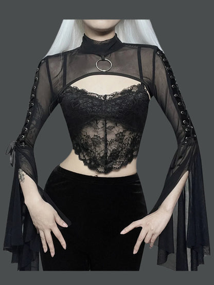 Womens Punk Flare Sleeve Crop