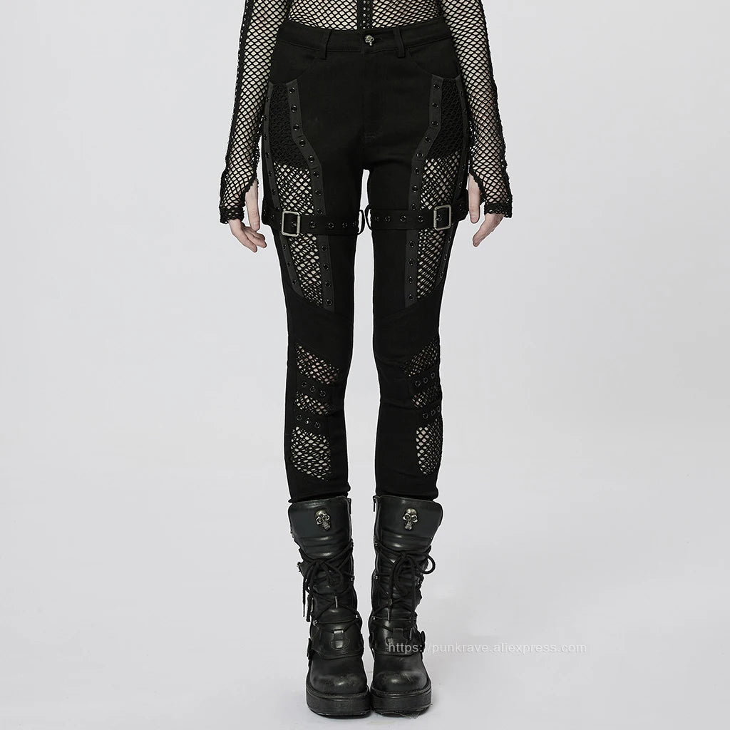 Punk Rave Women's Mesh & Denim Slim Pants