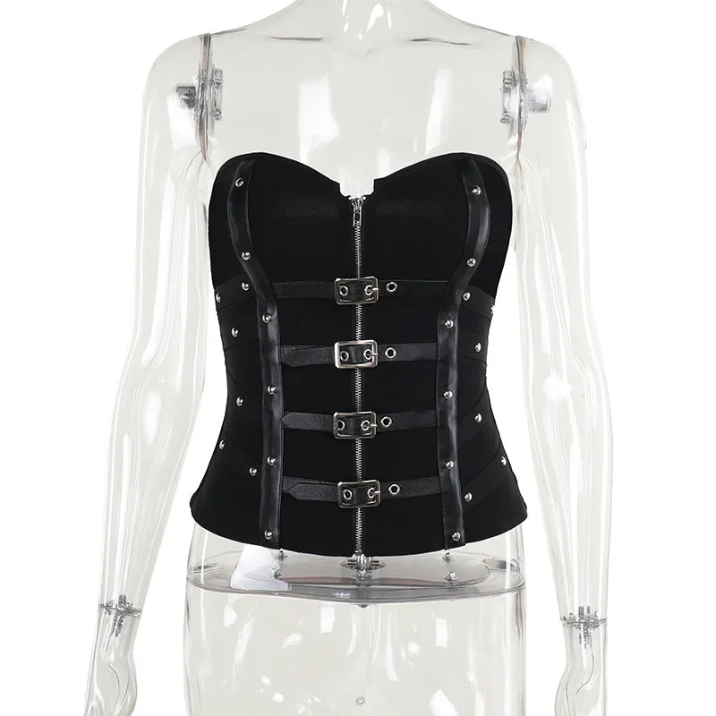 Grunge Gothic Zip Corset Tank Top