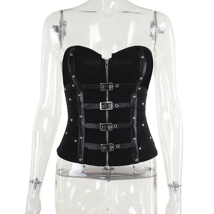 Grunge Gothic Zip Corset Tank Top