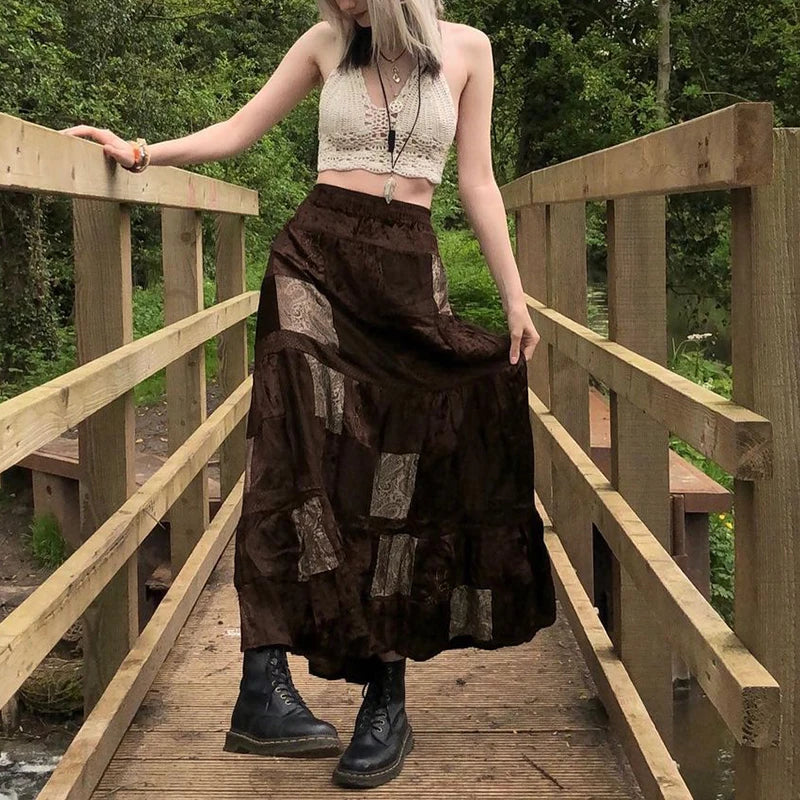 Elegant Pleated Brown A-Line Skirt for Women