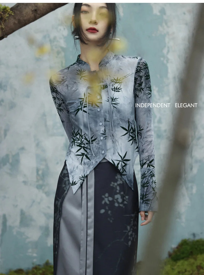 UMI MAO Bamboo Leaf Tie-Dye Spring Shirt