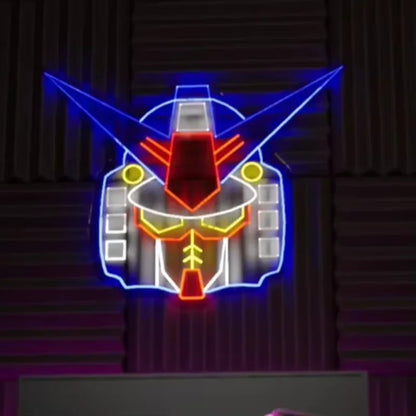 Neon Mech Fighter: Anime LED Wall Light for Kids