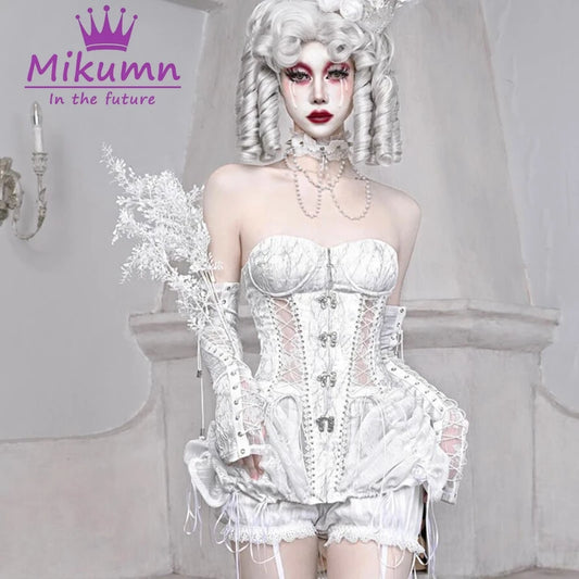 White Mesh Lace Women Vintage Lace-Up