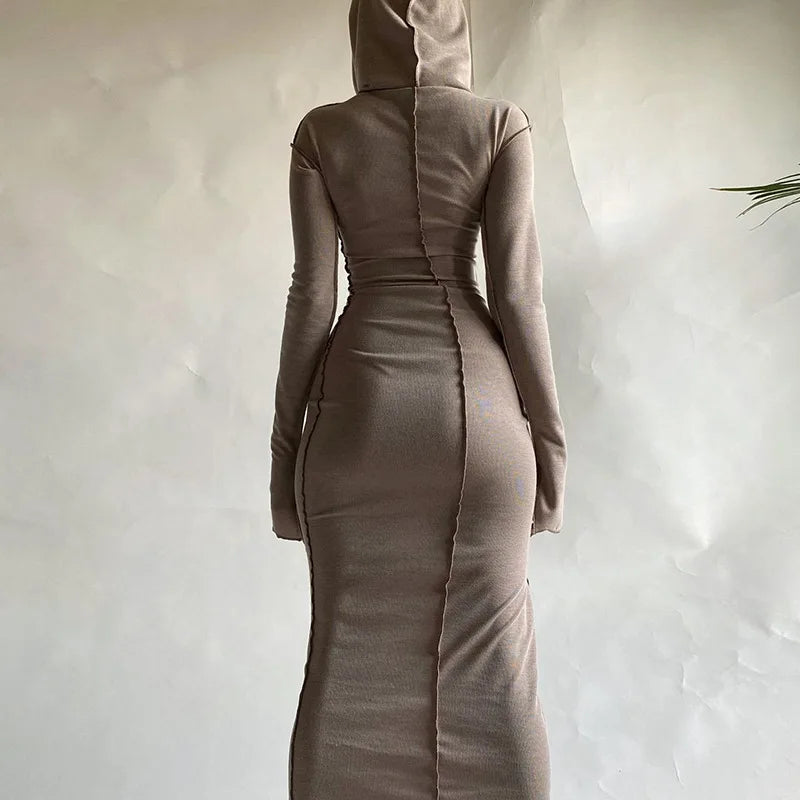 Cozy Chic Patchwork Maxi Hooded Dress