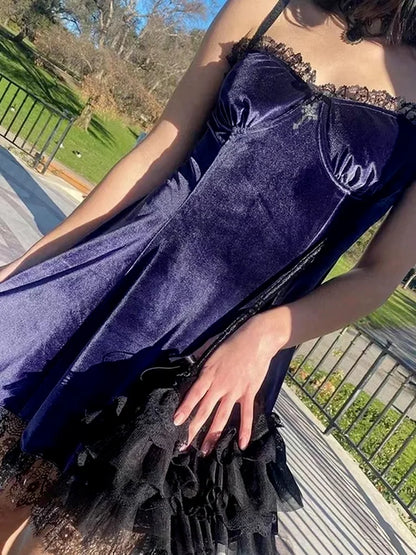 Product Name: Elegant Gothic Velvet Mini Dress