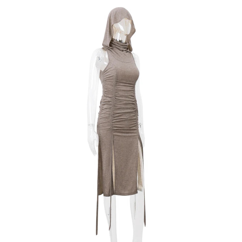 Dusk Charm Hooded Drawstring Dress