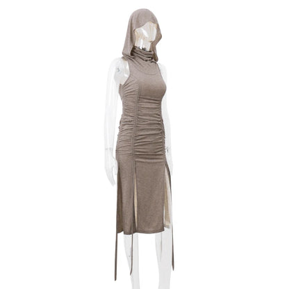 Dusk Charm Hooded Drawstring Dress
