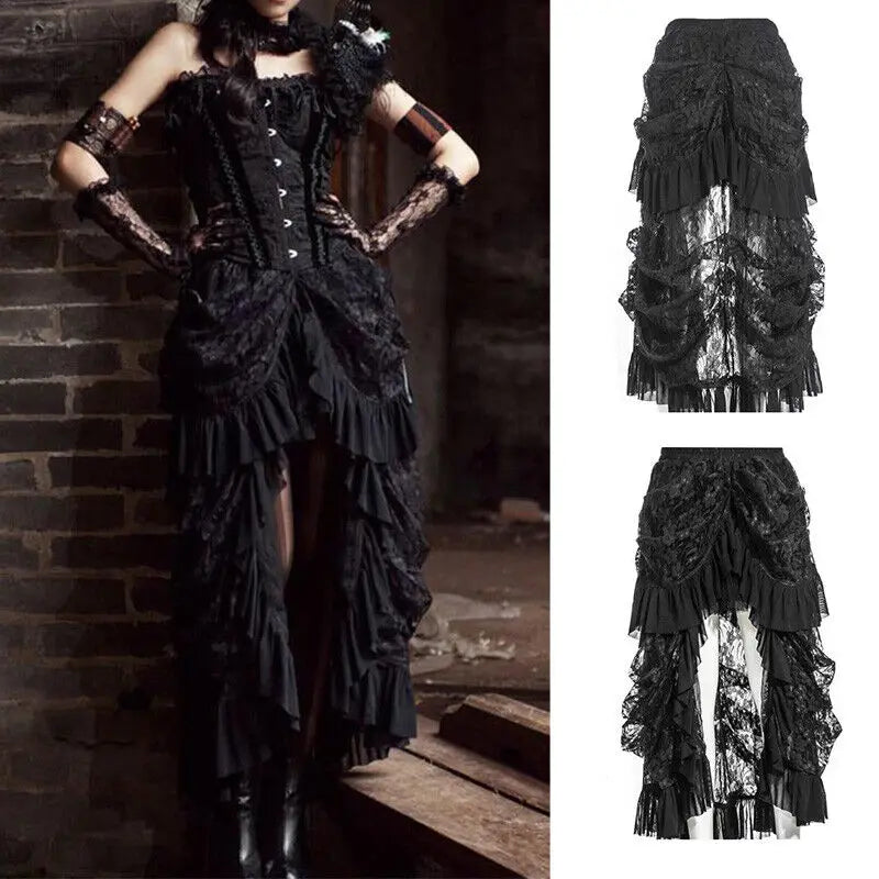 Victorian Steampunk Ruffle Lace Skirt - Gothic Chic