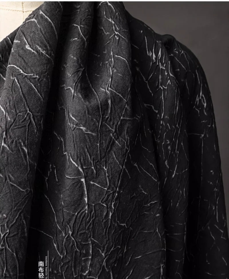 Eco Pleat: Black Nylon-Rayon Fabric for Design Creations
