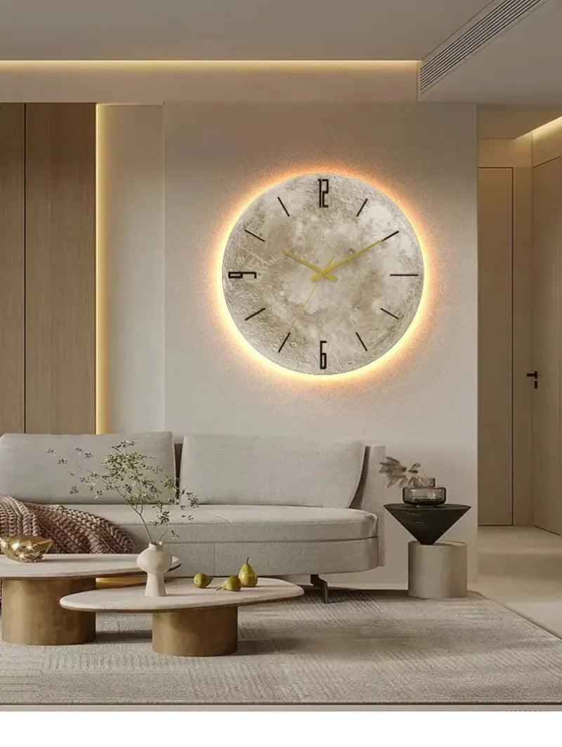 Celestial Sandstone Moon Clock & Light Decor