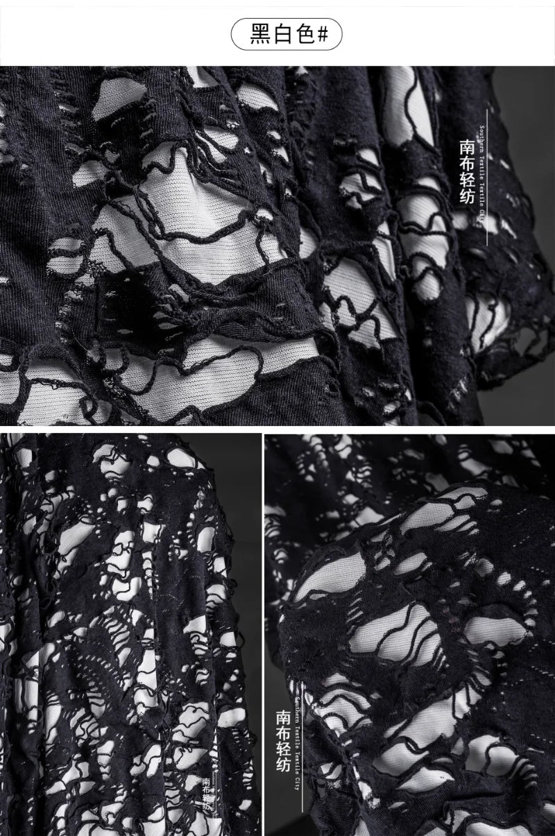 Black Tattered Knit Fabric - Eco-Friendly Textiles