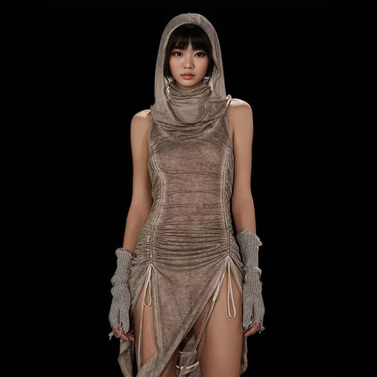 Dusk Charm Hooded Drawstring Dress
