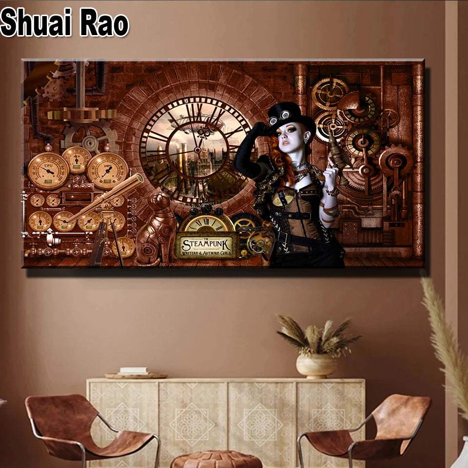Steampunk Gear Clock Lady Diamond Painting