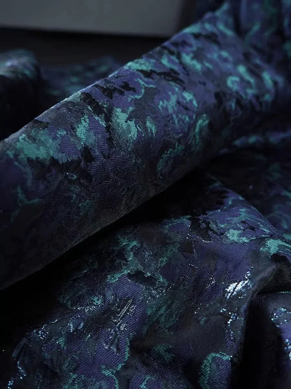 Navy Aqua Floral Jacquard Fabric for Dressmaking