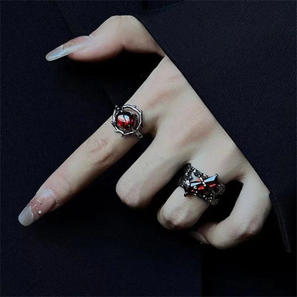 Neo-Goth Red Crystal Gemstone Ring