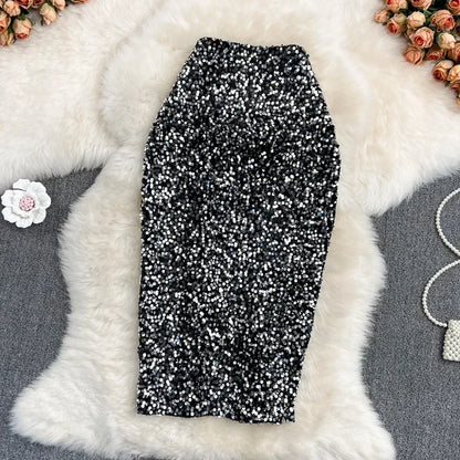 Women  Chic Sequin Full Skirt