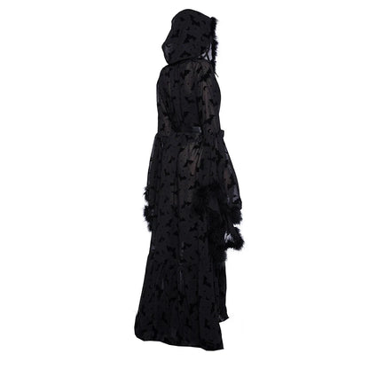 Bat Lace-Up Hooded Cape Dress
