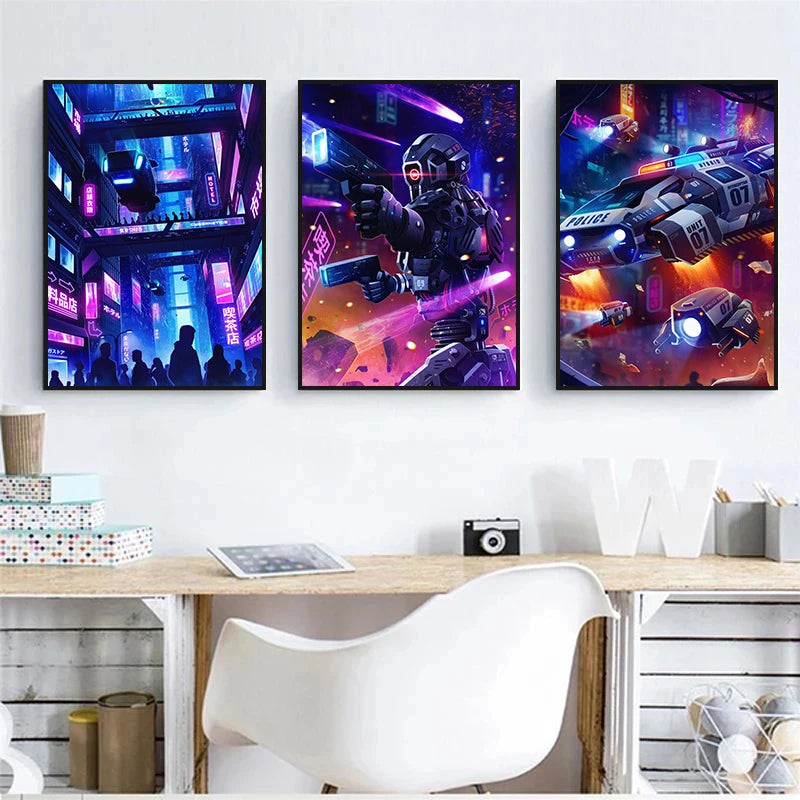 Cyberpunk Nightscape Canvas Art for Modern Decor