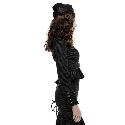 Punk Rave Gothic Military Blouse with Lotus Hem