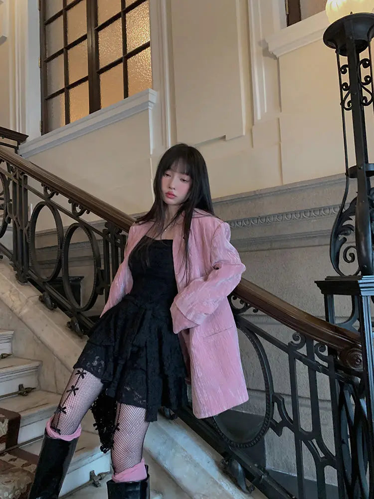 Lace-Inspired Slim-Waist Y2K Tunic Dress