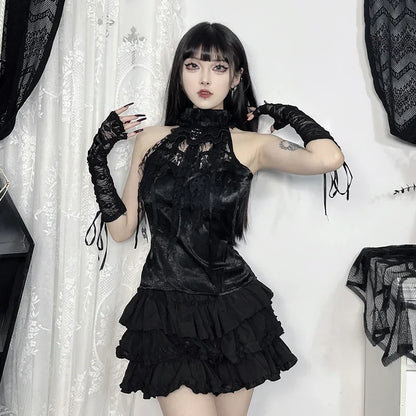 Nostalgic Lace Gothic Crop Tank for Retro Street Style