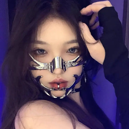 Cyberpunk Metal Muzzle & Chain Half Face Mask
