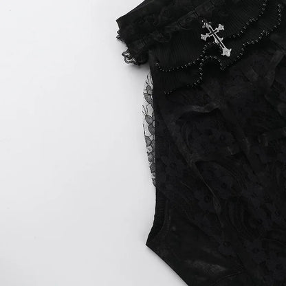 Nostalgic Lace Gothic Crop Tank for Retro Street Style